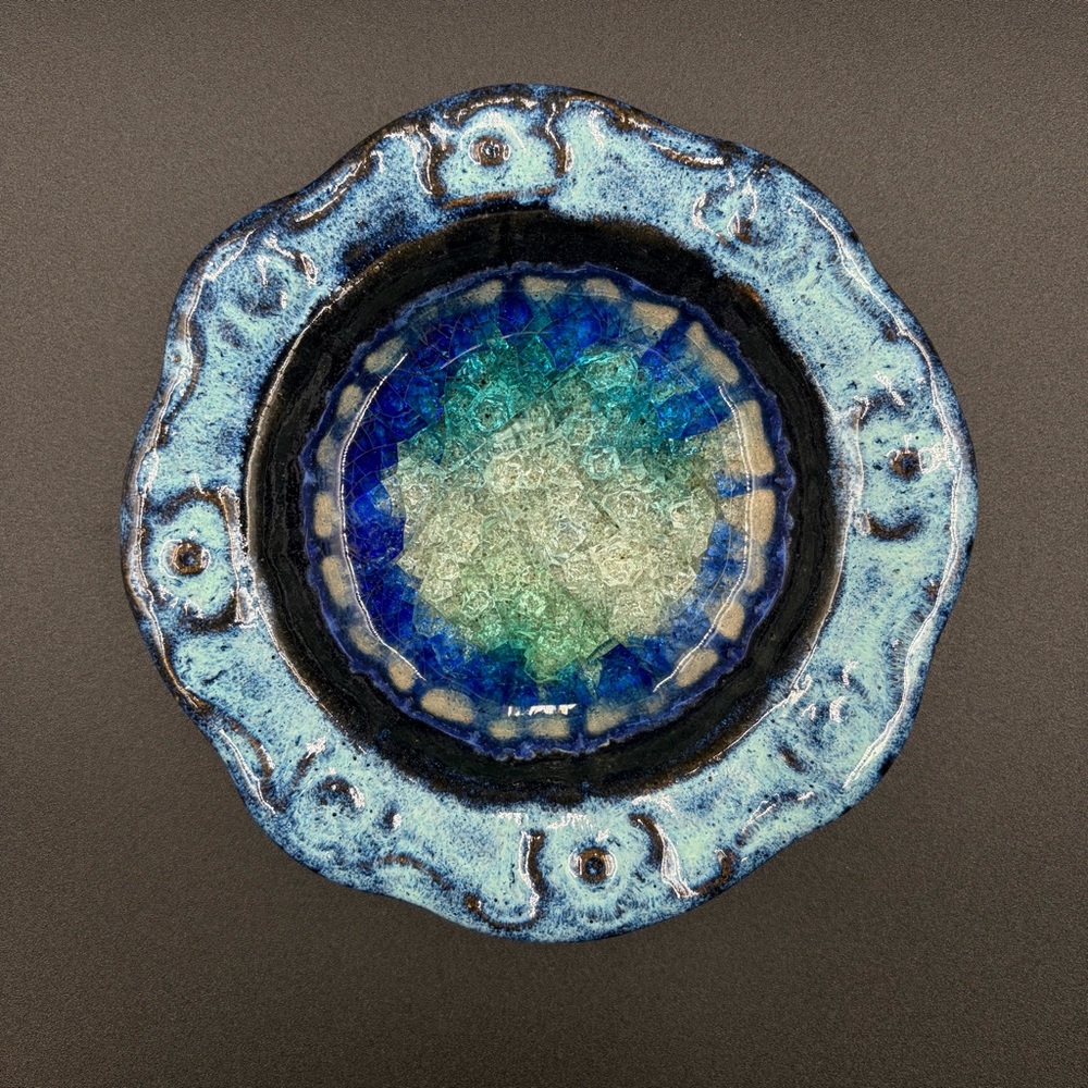 Down to Earth Pottery Colorado Crackle Glass Center Trinket Dish Small Bowl 6.5"